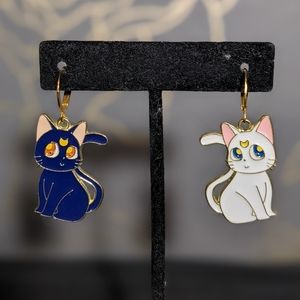 Anime Black and White Cat Earrings
